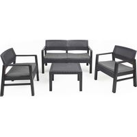 Set Salotto Giardino Esterno Con Divano 2 Poltrone Tavolino Effetto Rattan Con Cuscini Anthracite