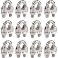 Lot de 12 serre-câbles en acier inoxydable 304 de 5mm, avec clips duplex DIN741 pour corde à linge, auvent et fixation.