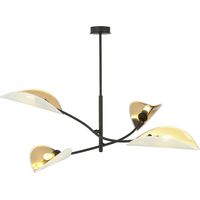 Lampada a Sospensione Fiore di Loto, Acciaio verniciato a polvere, Tessuto, Nero, Bianco, Oro, 102x51x102 cm