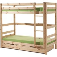 Lit Superposé Haut & 2 Tiroirs de Lit Enfant "Pino" 90x200cm Naturel
