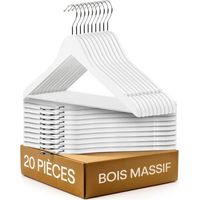 TCJMAY SARL-Lot 20 cintres bois blanc, barre pantalon, crochet 360°