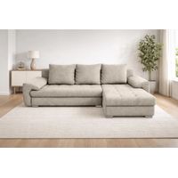 AX LIVING Manisa Wohnzimmer Couch L Form Beige mit Schlaffunktion R