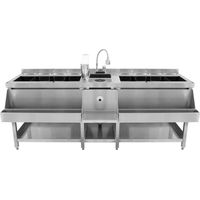 Monster Shop – Station double professionnelle bar cocktails 197x78 cm – Acier inoxydable 304 – Évier avec robinet 360° – 2 bacs à glaçons modulables