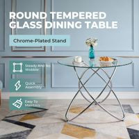 Dining Table with chrome metal leg and tempered glass,Modern Space Saving Kitchen Table for Living Room,chrome color metal legs
