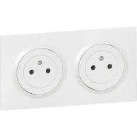 Legrand – Prise double Dooxie avec plaque finition blanche – Mode de pose encastré – Indice de protection IP20 – 16A – 2 pôles