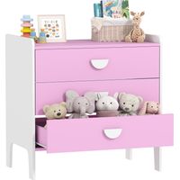 Kinder-Kommode mit 3 Schubladen, MDF, Aufbewahrungsschrank für Kinder, Rosa+Weiß
