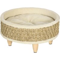 Cama perros cama miniatures cojín lavable cuerda seagrass marco madera Ø48x24,5 cm beige