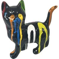Statue en céramique chat noir et multicolore 18.5 cm