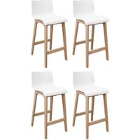Mob-In – Lot de 4 tabourets de bar en chêne massif 65cm – Assise ergonomique avec repose-pieds – Style scandinave pour cuisine ou salle à manger