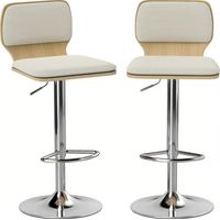 Juego de 2 Taburetes Altos de Cocina Giratorios en 360° Regulables en Altura de 81-102 cm Tapizados en Lino Beige