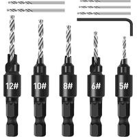 5-Piece Countersink Drill Bit Set, Adjustable 1/4-Inch Hex Shank Quick Change Countersink Drill Bit Set, Replaceable Countersink Drill Bits with Hex Wrench, Drill Bit Set for Woodworking MUMU