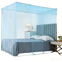Zanzariera Blu con Struttura Stabile, Baldacchino per Letto a 4 Montanti (180x200 cm), Tenda in Rete Traspirante, Facile da Montare, Anti-insetti