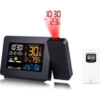 Réveil lumineux projection HD – Station météo avec capteur extérieur – Affichage LCD, double alarme, température, humidité – Curconsa