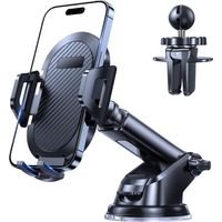 Universal Support Téléphone Voiture 【Fiable Ventouse & Clip Qualité Militaire 】 Porte Telephone Voiture【3-en-1】 Ventouse Pare-Brise Tableau de Bord Compatible avec Tous Les Smartphones