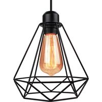 Pendelleuchte Vintage Industriell Hängelampe Retro Kronleuchter mit Ø20cm Diamant Käfig E27 Fassung für Wohnzimmer Schlafzimmer Esszimmer Schwarz 1PCS