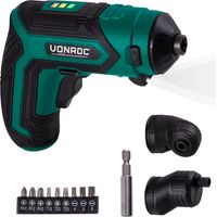 VONROC Tournevis à batterie 4V - Porte-embout magnétique, attache excentrique, attache coudée, embout et chargeur de batterie