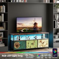 Mueble TV, Mueble para TV, Mueble de cocina, Mueble de almacenamiento, Diseño Moderno en Roble Tigre con Iluminación LED Integrada y Cajones en Tela Multicolor, Ancho de 108 cm