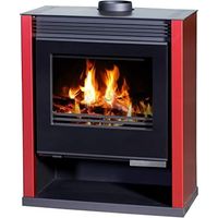 V05 – Cheminée Victoria Rubin Lux 13 kW – Évacuation des fumées 150 mm – Rendement 81 % – Grand foyer pour bûches jusqu'à 63 cm – Métal robuste rouge