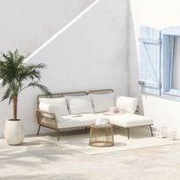 Outsunny Salon de jardin extérieur d'angle moduable 4 places en résine tressée canapé de jardin extérieur avec table basse coussins grand confort inclus crème