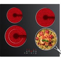 CDV Plaque Vitrocéramique 4 Foyers Encastrable 6400W 9 Niveaux Minuterie 99 Min Commande Tactile Sécurité Enfant CDVER64B