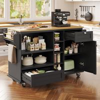 Îlot de cuisine extensible 129 × 46 × 92 cm – table à manger avec plan de travail – Table de Bar Tiroirs et placards de rangement – Table roulante, Buffet pour salle à manger, cuisine ou salon