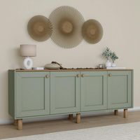 Pier Import – Buffet salle à manger en MDF vert sauge – Plateau effet bois chêne – Dimensions 180x40x75 cm – 1 étagère 30 kg