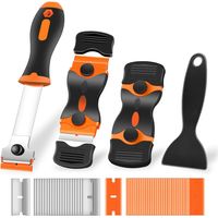 4 Pack Razor Blade Scraper, Premium Cleaning Scraper Tool with 40 PCS Metal & Plastic Razor Blades, Multi Purpose Glass Scraper for Windows, Sticker, Decals, Cooktop, Paint Removal (Orange)