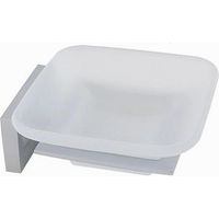 Porta Sapone In Acciaio Con Piattino Quadrato Vetro Satinato Parete Bagno 87214