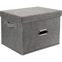 Boîte de Rangement, Panier de Rangement Pliable en Tissu de Lin, avec Couvercle, boîte de Rangement Pliable pour Armoire, vêtements, Livres, cosmétiques, Jouets (Gris, M, 372726cm)