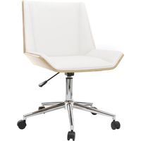 Silla de escritorio moderna PU blanca y madera clara MELKIOR