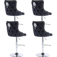 Taburetes de Bar 4Pcs en Terciopelo Moderno Sillas de Mostrador Ajustable en Altura para el Hogar Bar Pub Restaurante, Negro, Wahson