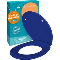 Calmwaters® Premium WC Sitz einfache Montage, Toilettendeckel bis 250 kg, Made in EU, antibakterieller Duroplast, Absenkautomatik, 2 Montage Optionen, abnehmbar, Klobrille, oval, Blau