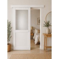 Puerta corredera Athena blanca H204 x L73 cm, riel de aluminio con banda blanca, conchas blancas GD MENUISERIES