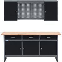 Kupper – Établi modulable 704219 – 170 cm avec plateau en hêtre massif – Armoire suspendue avec 4 étagères réglables – Pour usage professionnel