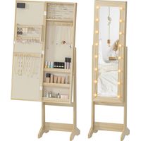 Espejo joyero independiente con iluminación LED – Armario joyero – Ángulo ajustable – Madera natural