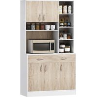 Mobile Buffet Dispensa Cucina, Ante Cassetti e Vani Aperti, 100L x 39P x 181.5Acm Bianco e Legno