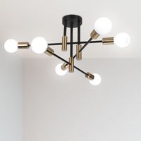 Axhup – Plafonnier vintage industriel 6 spots – Métal noir et cuivre – Douilles E27 – Tension 110-240V – Puissance 60W max
