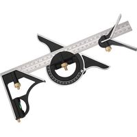 Équerre Combinée en Métal Règle de Menuiserie Multifonction Règle d'angle de Combinaison avec Rapporteur d'Angle à Niveau à Nulle Tête Droite 300 mm
