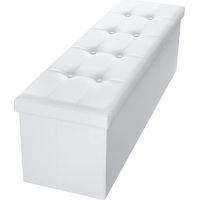 Panca portaoggetti pieghevole 110x38x38 cm - Pouf poggiapiedi - Pouf divano con contenitore - Bianco