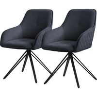 ML-Design Set 2x Silla de Comedor Giratoria con Respaldo y Reposabrazos Asiento Antracita de Tela Tejida Tapizado con Patas de Metal Sillón Diseño Ergonómico Moderno para Salón, Escritorio o Cocina