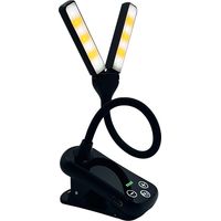 Rechargeable LED reading light – 14 LEDs – 3 color temperatures – 8 brightness levels – clip-on bedside reading lamp, Black