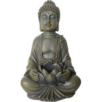 Relaxdays Buddha Figur sitzend, 30 cm, Gartenfigur mit Lotusblume, Dekofigur Wohnzimmer, wetterfest, frostsicher, bronze