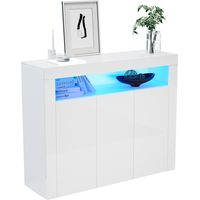 SONNI Sideboard Weiß Kommode Hochglanz Wohnzimmer LED Wohnzimmermöbel B116xH93xT35cm