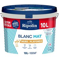 Peinture murs et plafonds - Blanc - Mat - RIPOLIN - 10 L - Edition spéciale bi-couche