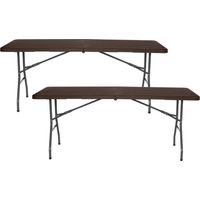 2er-Pack rechteckige, klappbare Catering-Tische, Holzoptik, 180 x 74 cm, Thinia Home