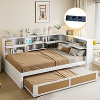 Cama 140 x 200 cm - Cama nido - Cama infantil - Con puerto de carga - Blanca