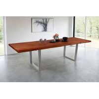 Esstisch Baumkante Akazie nuss 220 (320) x 100 U-Gestell silber mit Ansteckplatten CALI