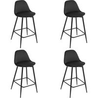 Klihome Barhocker 4er Set, Küchenhocker mit Rückenlehne Fußstütze, Barstühle Samt, Tresenhocker Bistrohocker mit Metallbeinen, für Küche Bars Esszimmer Restaurants, Schwarz