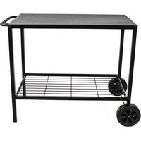 Brasero – Chariot à plancha en acier noir – Desserte extérieure 85 cm – 2 niveaux de rangement – Résistant aux intempéries – Mobilité avec 2 roues