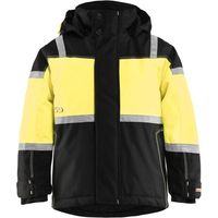 Giacca da lavoro con cappuccio invernale per bambini 4858 - Nero/Giallo fluorescente 104cm